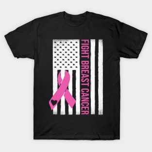 Fight Breast Cancer USA Flag Breast Cancer Awareness Month T-Shirt